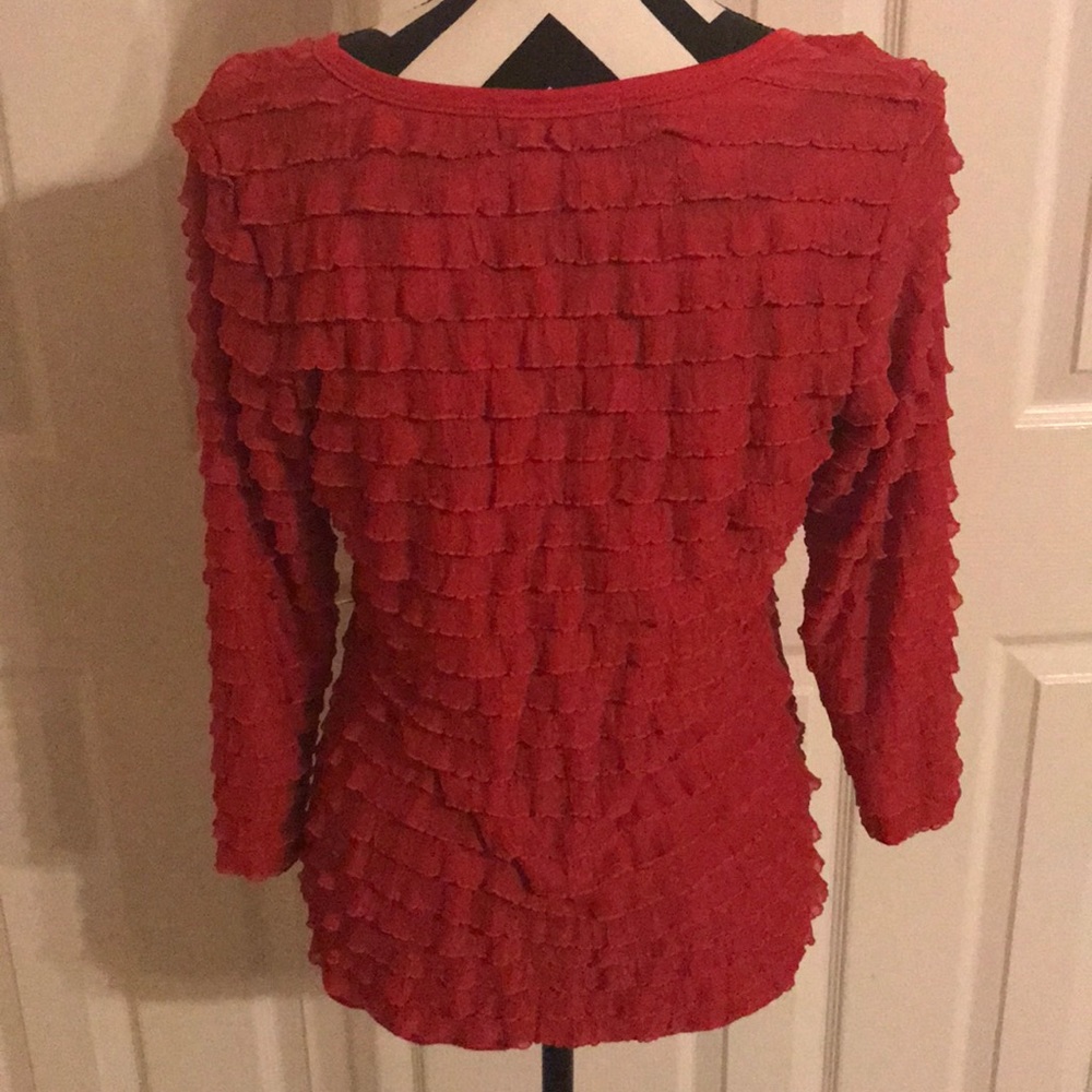 Red Ruffled Long Sleeve Blouse - Picture 2 of 3